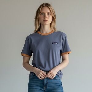 Patagonia Blue Tee with Orange Trim